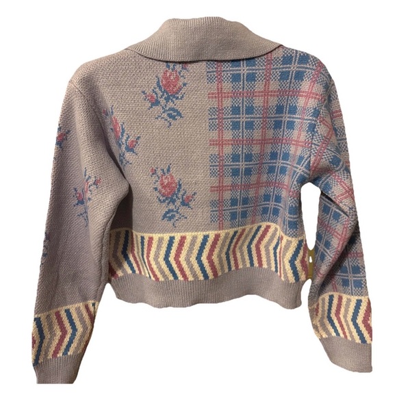 Gray Lavender floral button down sweater cardigan size medium by Hem & Thread - Picture 2 of 8